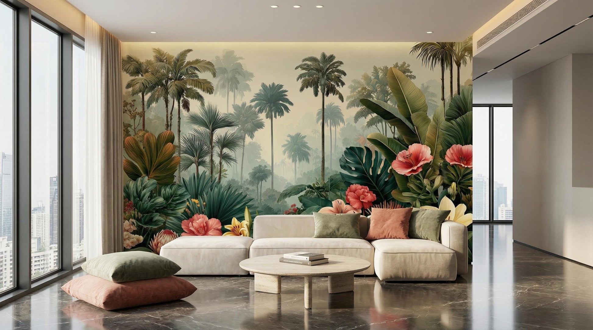 Tropical Rainforest Jungle Decor Floral Wallpaper – scale reference, Golden Era Walls