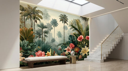Tropical Rainforest Jungle Decor Floral Wallpaper – lifestyle view, Golden Era Walls