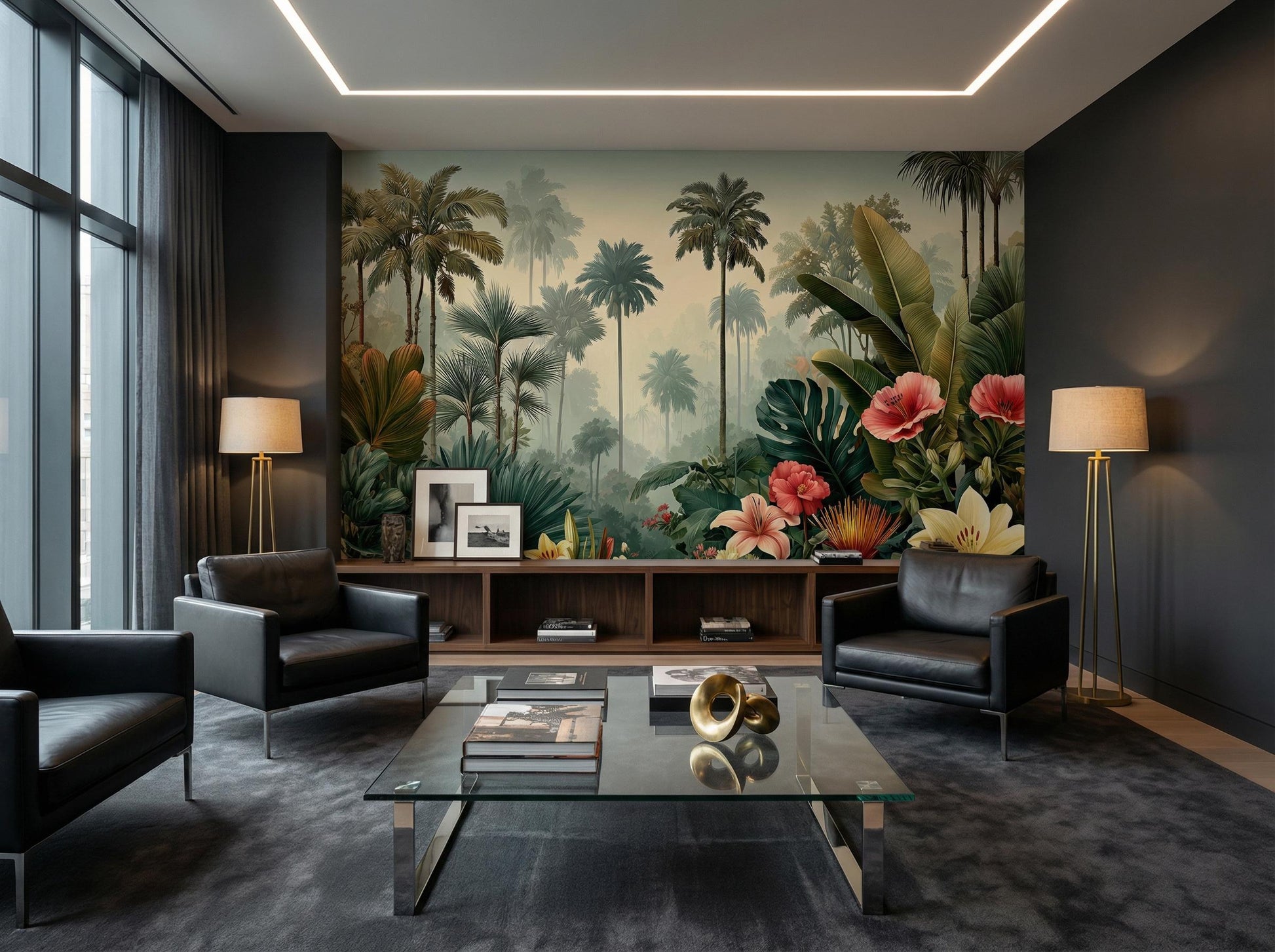 Tropical Rainforest Jungle Decor Floral Wallpaper – detail view, Golden Era Walls