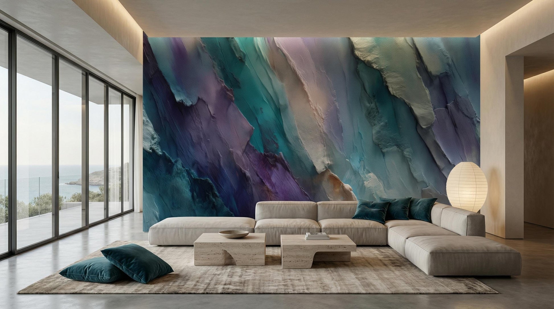 Abstract Purple Teal Modern Geometric Wallpaper – detail view, Golden Era Walls
