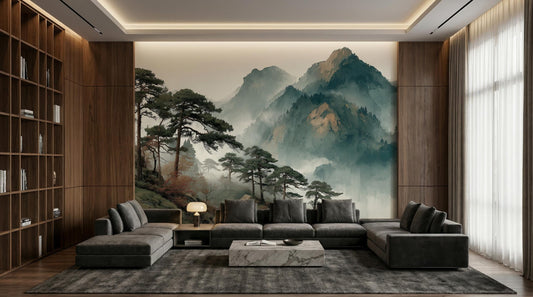 Asian Inspired Nature Sage Wallpaper – detail view, Golden Era Walls