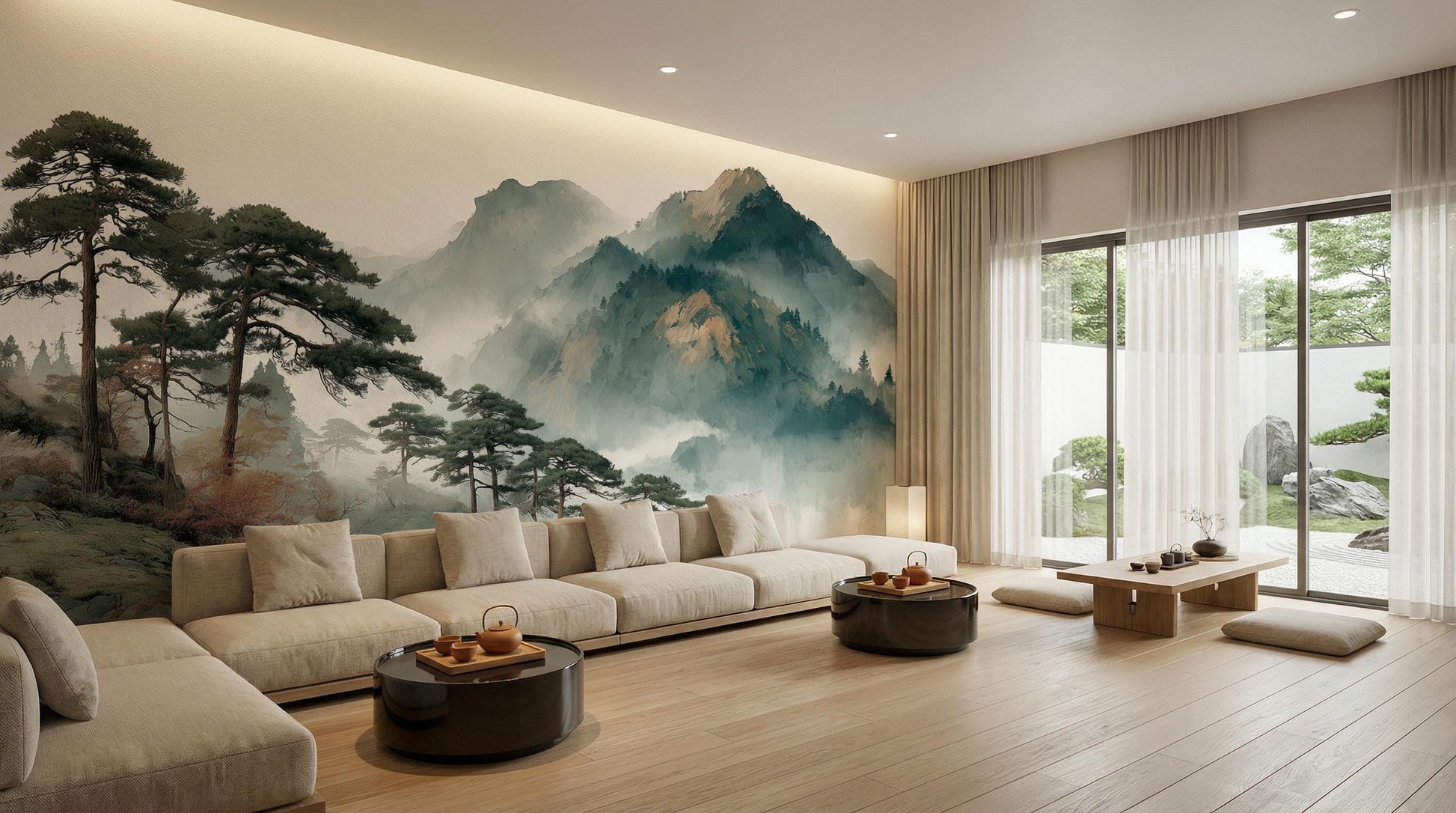 Asian Inspired Nature Sage Wallpaper – alternate view, Golden Era Walls