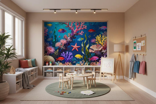 Ocean Coral Reef Colorful Coastal Wallpaper – detail view, Golden Era Walls