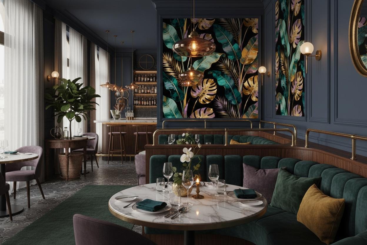 Dark Botanical Gold Teal Floral Wallpaper – detail view, Golden Era Walls