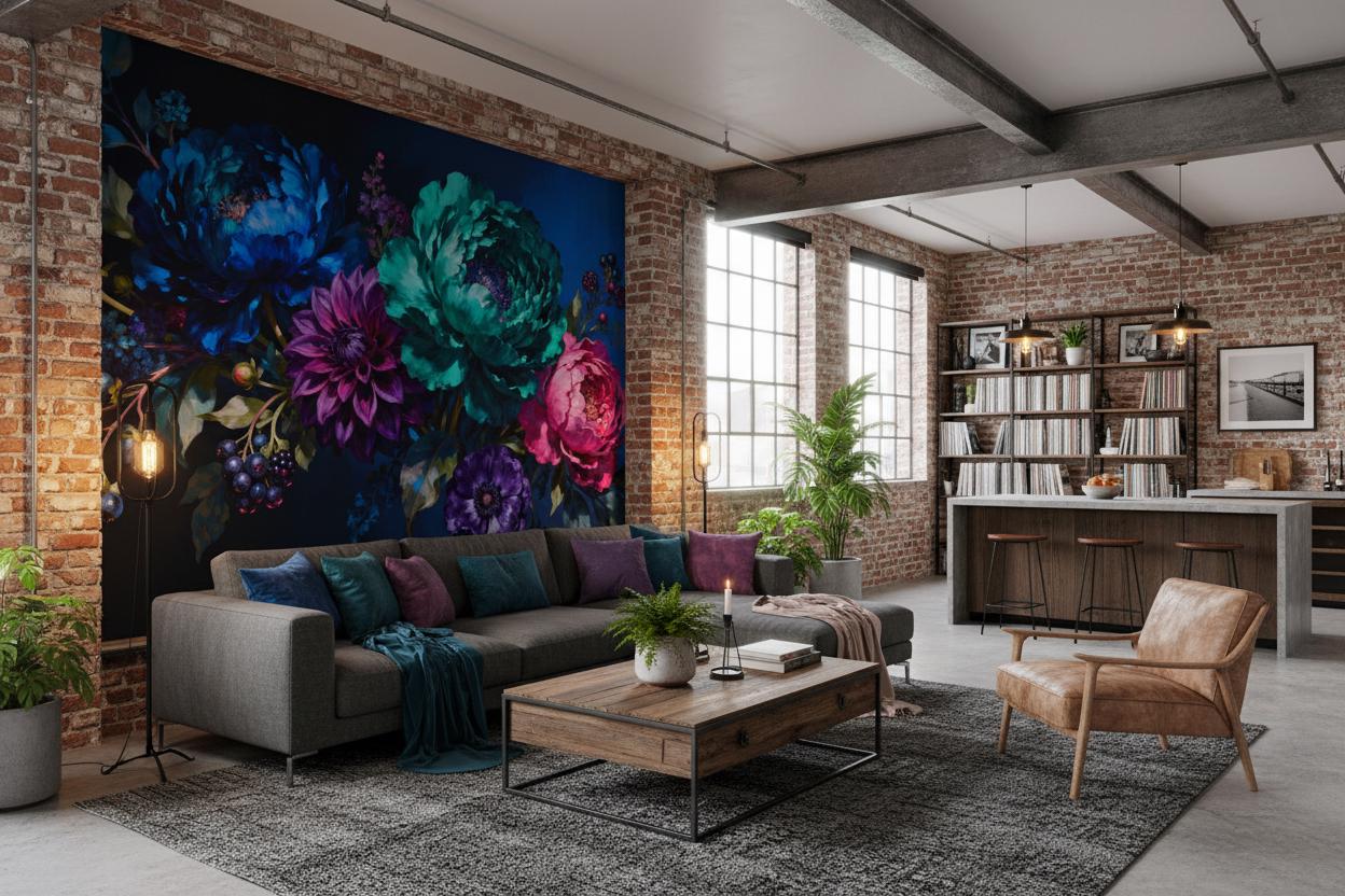 Dark Academia Floral Moody Floral Wallpaper – scale reference, Golden Era Walls
