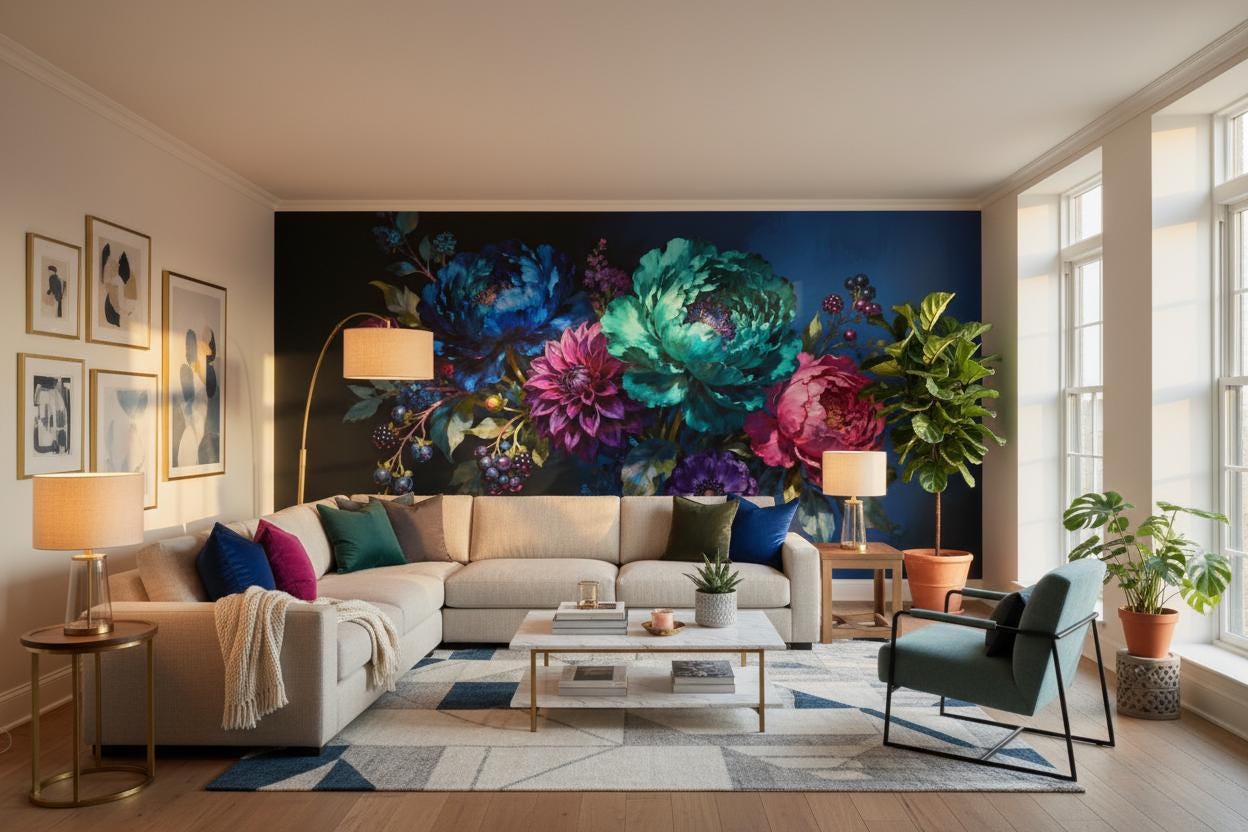 Dark Academia Floral Moody Floral Wallpaper – detail view, Golden Era Walls
