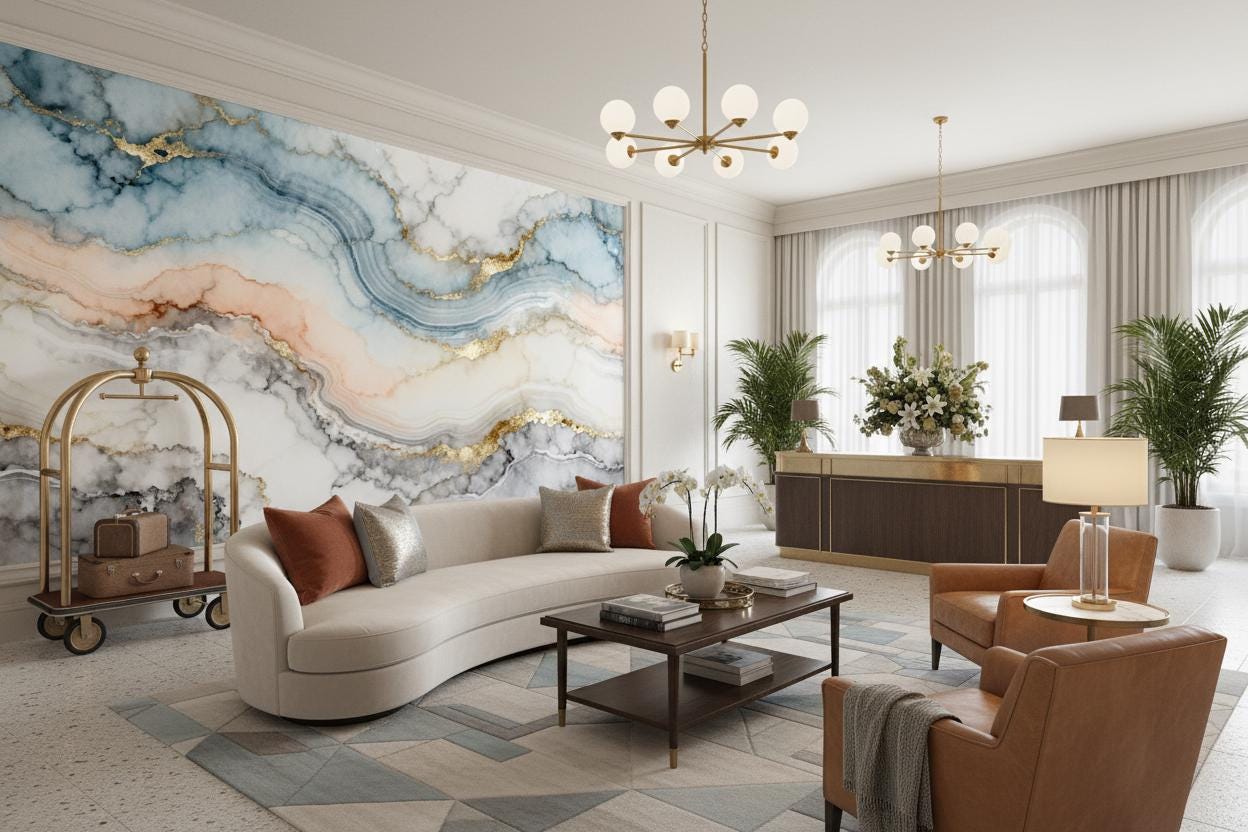 Blue Gold Agate Marble Marble Wallpaper – alternate view, Golden Era Walls