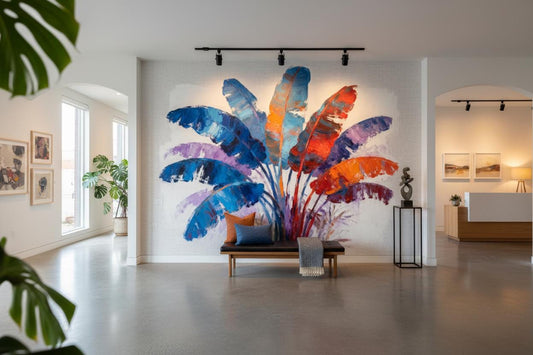 Vibrant Painterly Abstract Tropical Floral Wallpaper – peel and stick wallpaper mural, Golden Era Walls