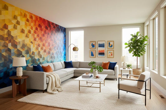 3D Geometric Cube Multi Geometric Wallpaper – detail view, Golden Era Walls