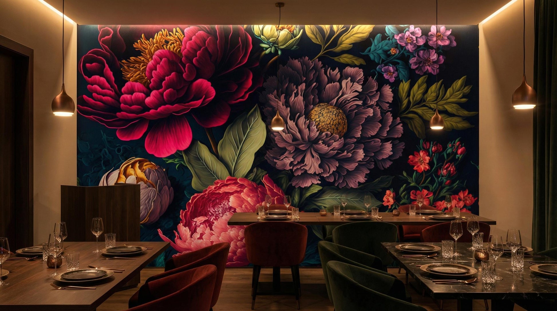Romantic Flower Peony Bold Floral Wallpaper – scale reference, Golden Era Walls