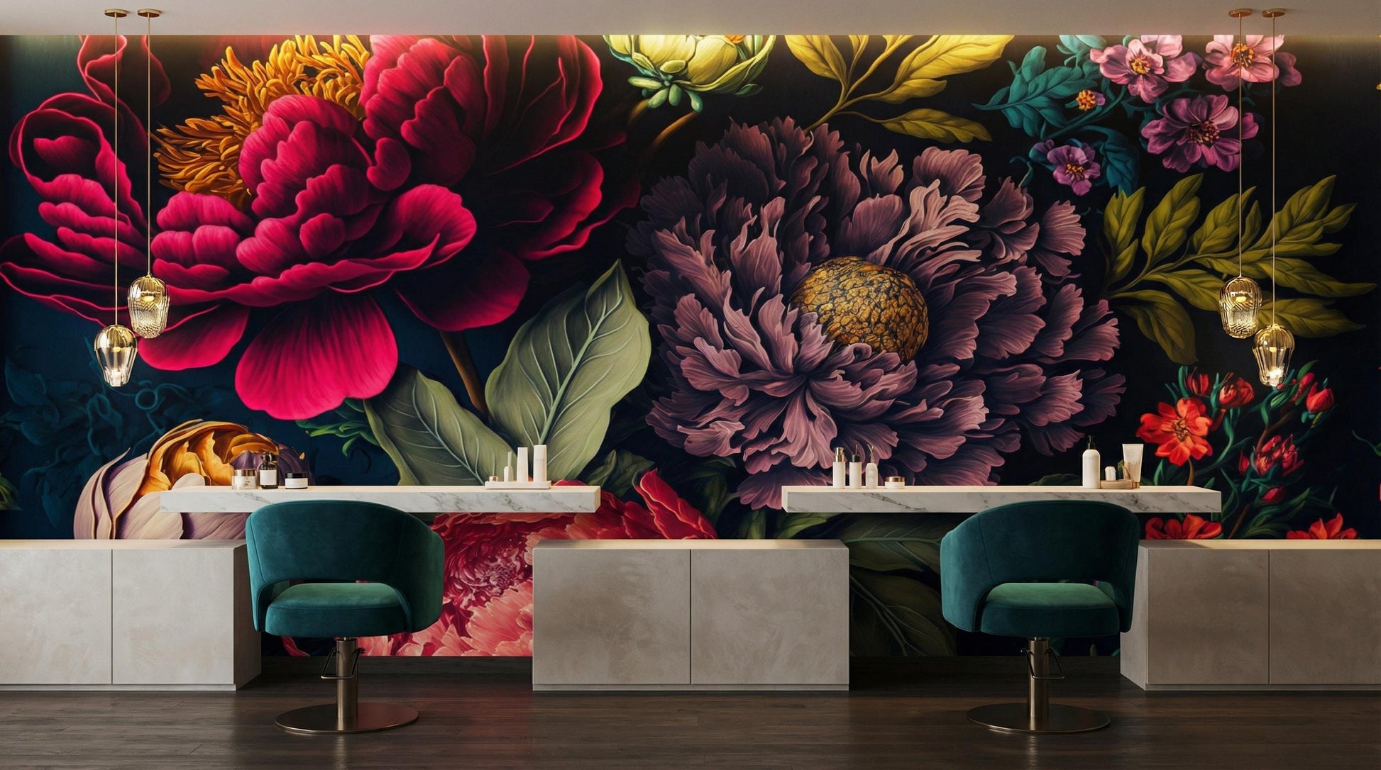 Romantic Flower Peony Bold Floral Wallpaper – peel and stick wallpaper mural, Golden Era Walls