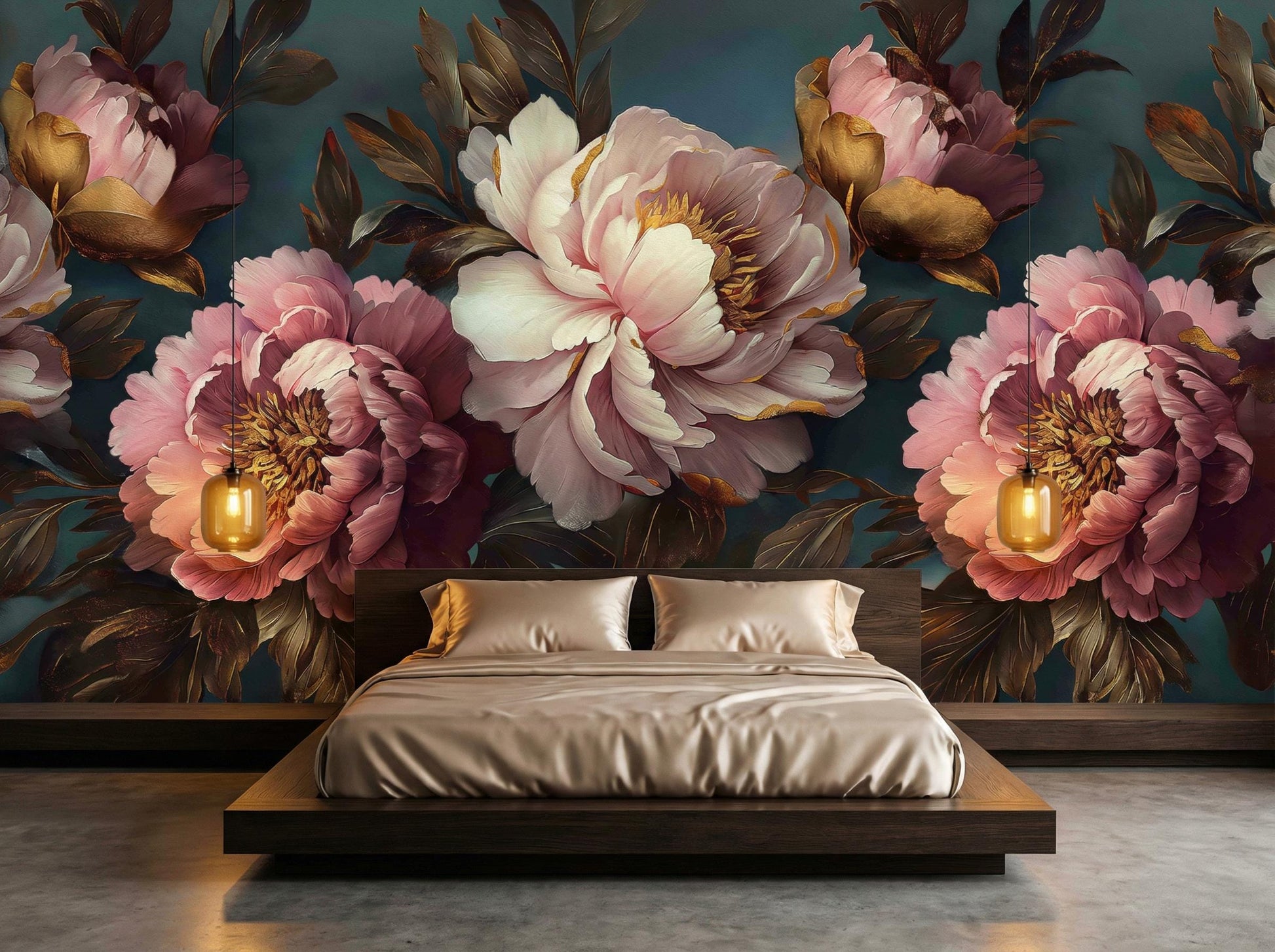 Luxury Purple Peony Dramatic Floral Wallpaper – peel and stick wallpaper mural, Golden Era Walls