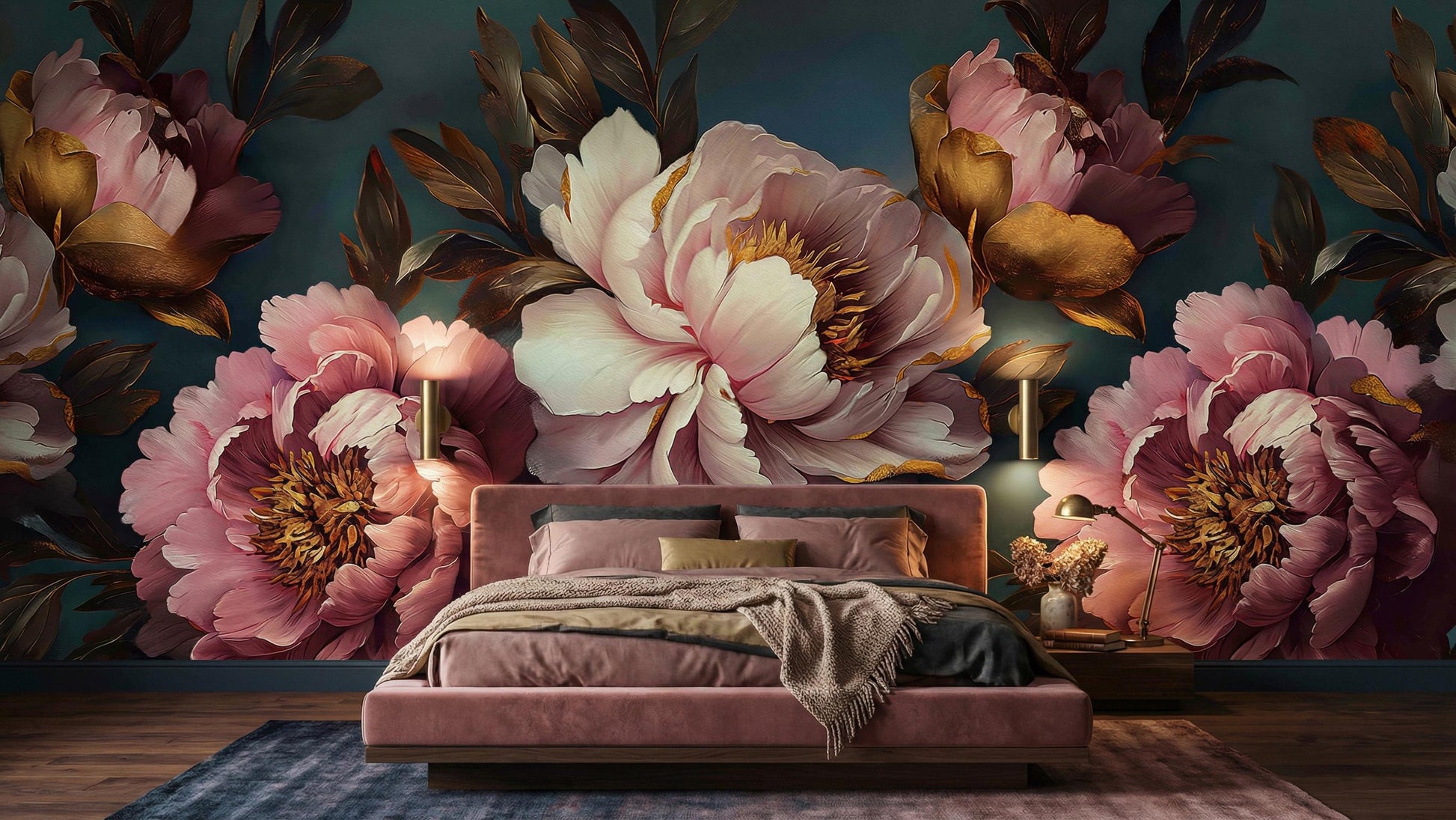 Luxury Purple Peony Dramatic Floral Wallpaper – alternate view, Golden Era Walls