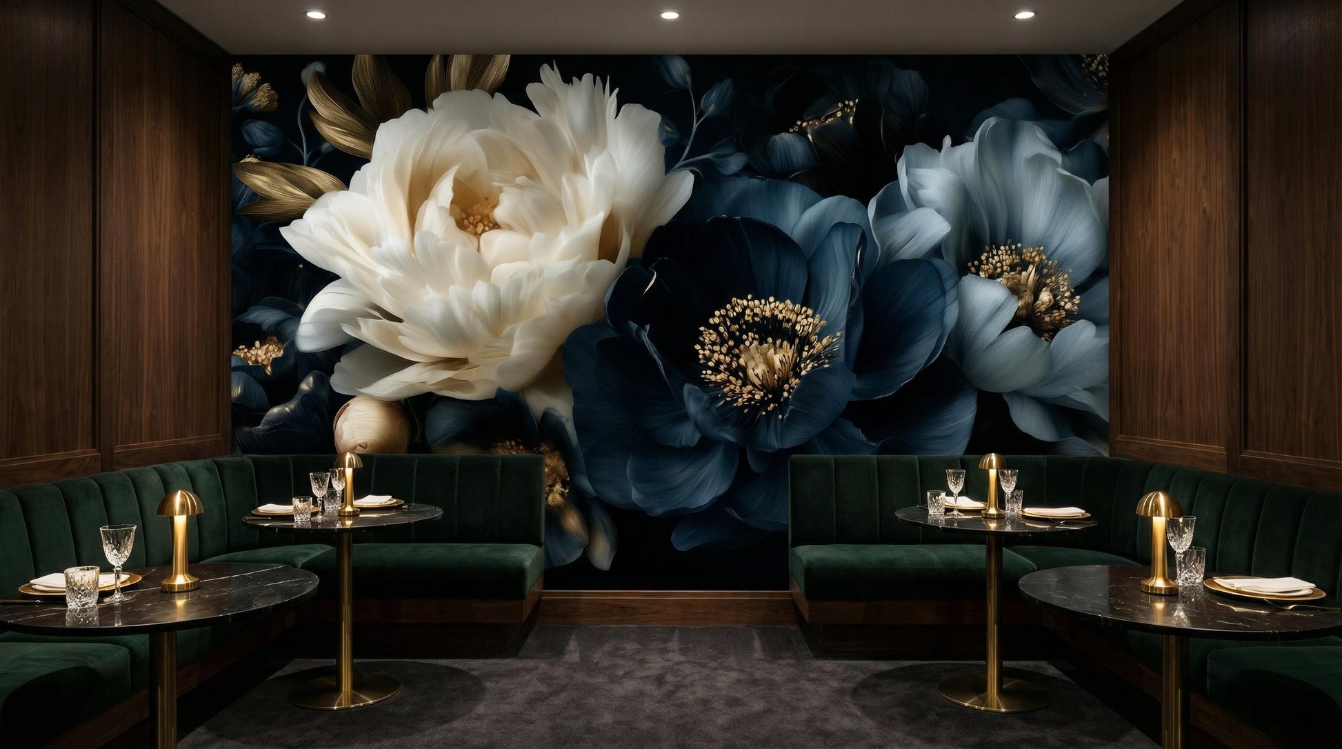 Dark Floral Luxury Moody Floral Wallpaper – scale reference, Golden Era Walls