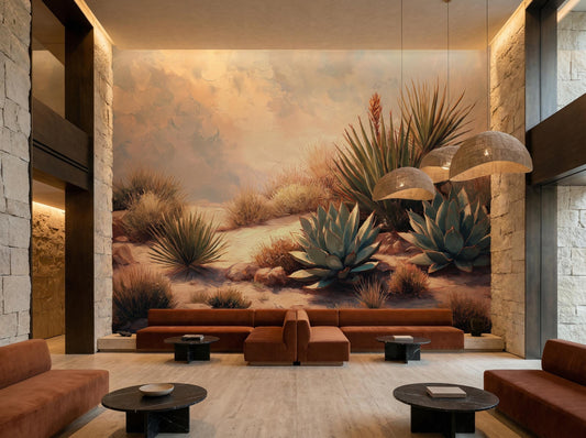 Desert Plants Agave Yucca Wallpaper – room setting, Golden Era Walls