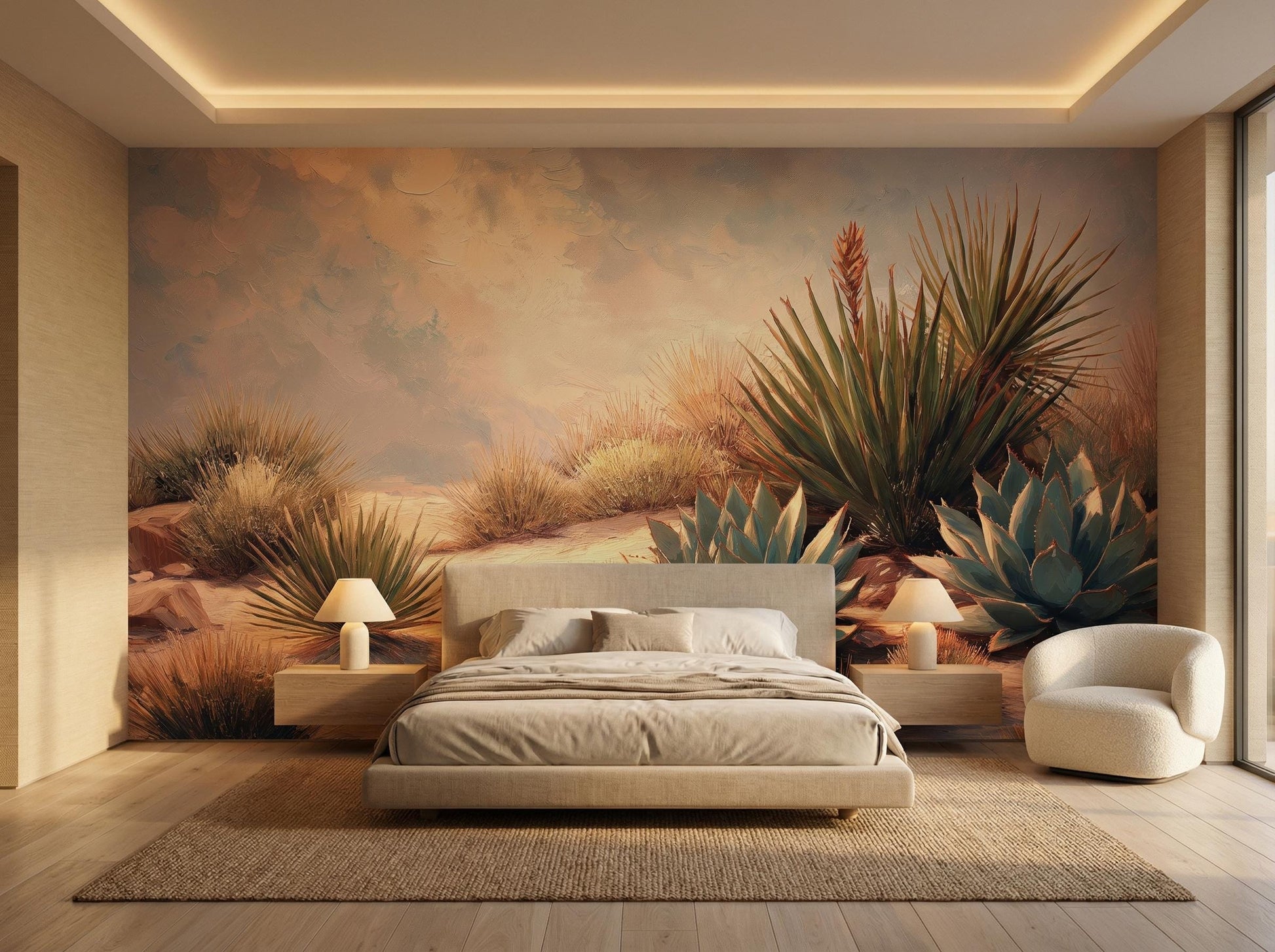 Desert Plants Agave Yucca Wallpaper – scale reference, Golden Era Walls