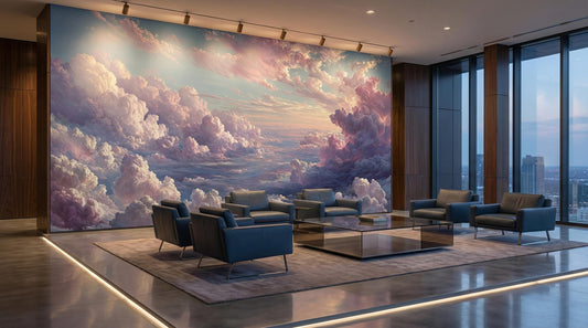 Soft Pink Purple Cloud Wallpaper – lifestyle view, Golden Era Walls