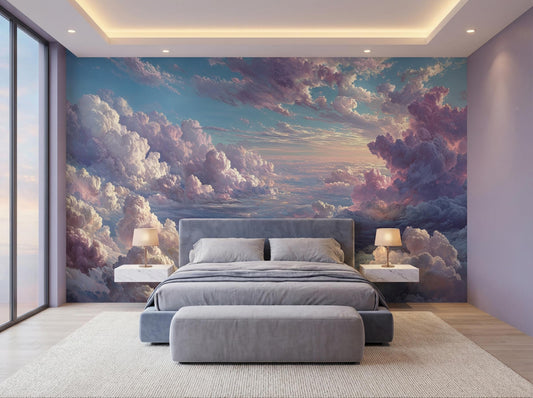 Soft Pink Purple Cloud Wallpaper – peel and stick wallpaper mural, Golden Era Walls