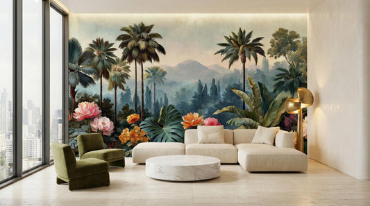 Dark Tropical Jungle Moody Floral Wallpaper – lifestyle view, Golden Era Walls