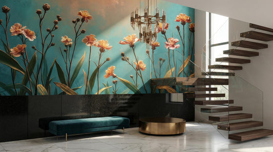Moody Floral Golden Hour Floral Wallpaper – peel and stick wallpaper mural, Golden Era Walls