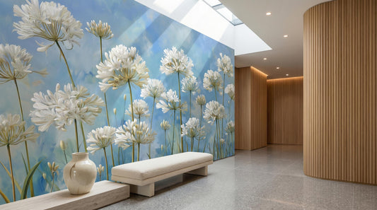 Elegant Floral Art Blue Floral Wallpaper – peel and stick wallpaper mural, Golden Era Walls