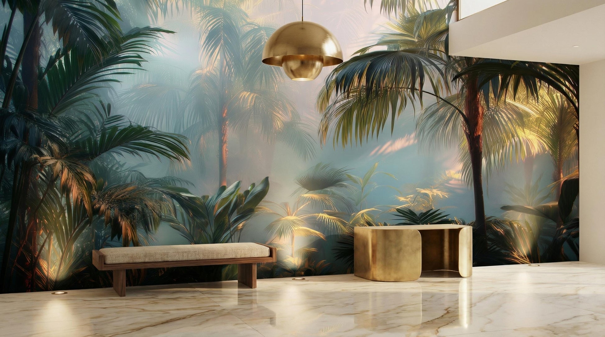 Lush Tropical Jungle Moody Floral Wallpaper – alternate view, Golden Era Walls