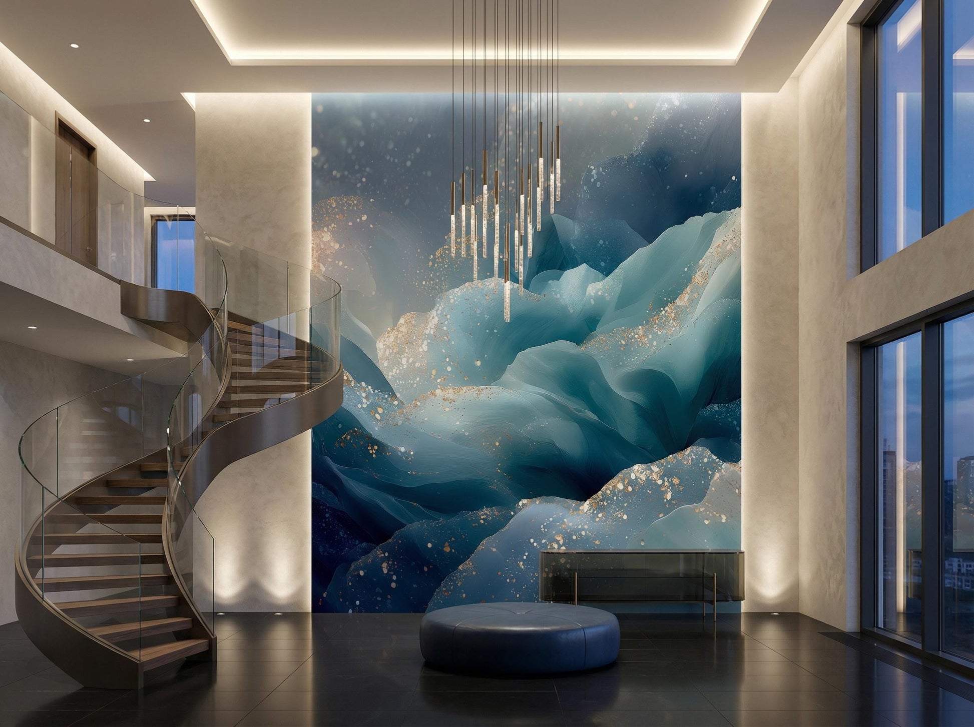 Luxurious Abstract Ocean Waves Geometric Wallpaper – scale reference, Golden Era Walls