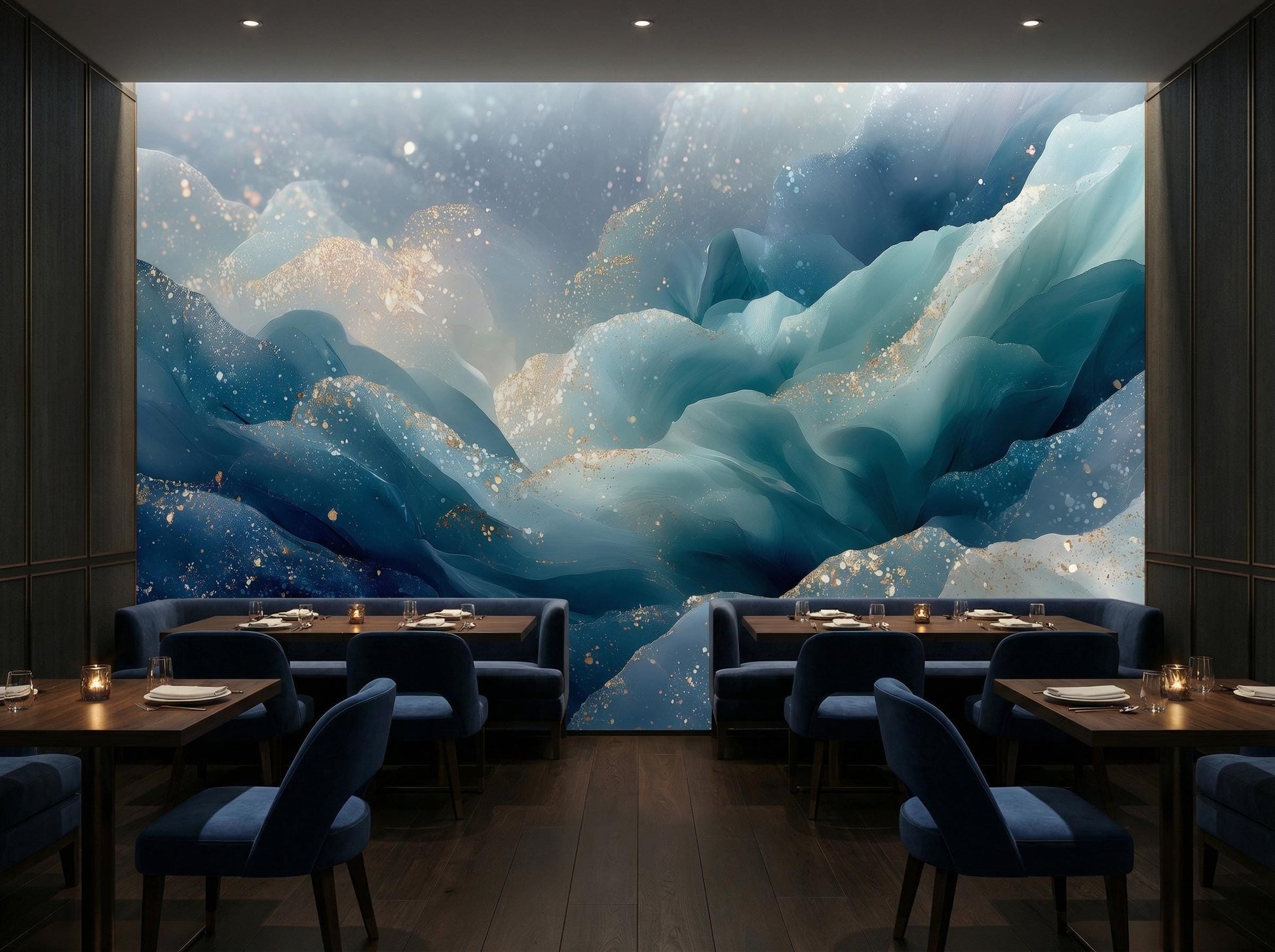 Luxurious Abstract Ocean Waves Geometric Wallpaper – alternate view, Golden Era Walls
