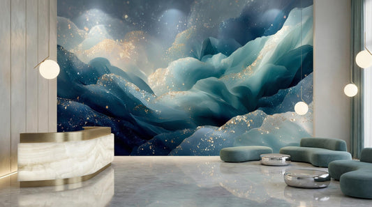 Luxurious Abstract Ocean Waves Geometric Wallpaper – lifestyle view, Golden Era Walls