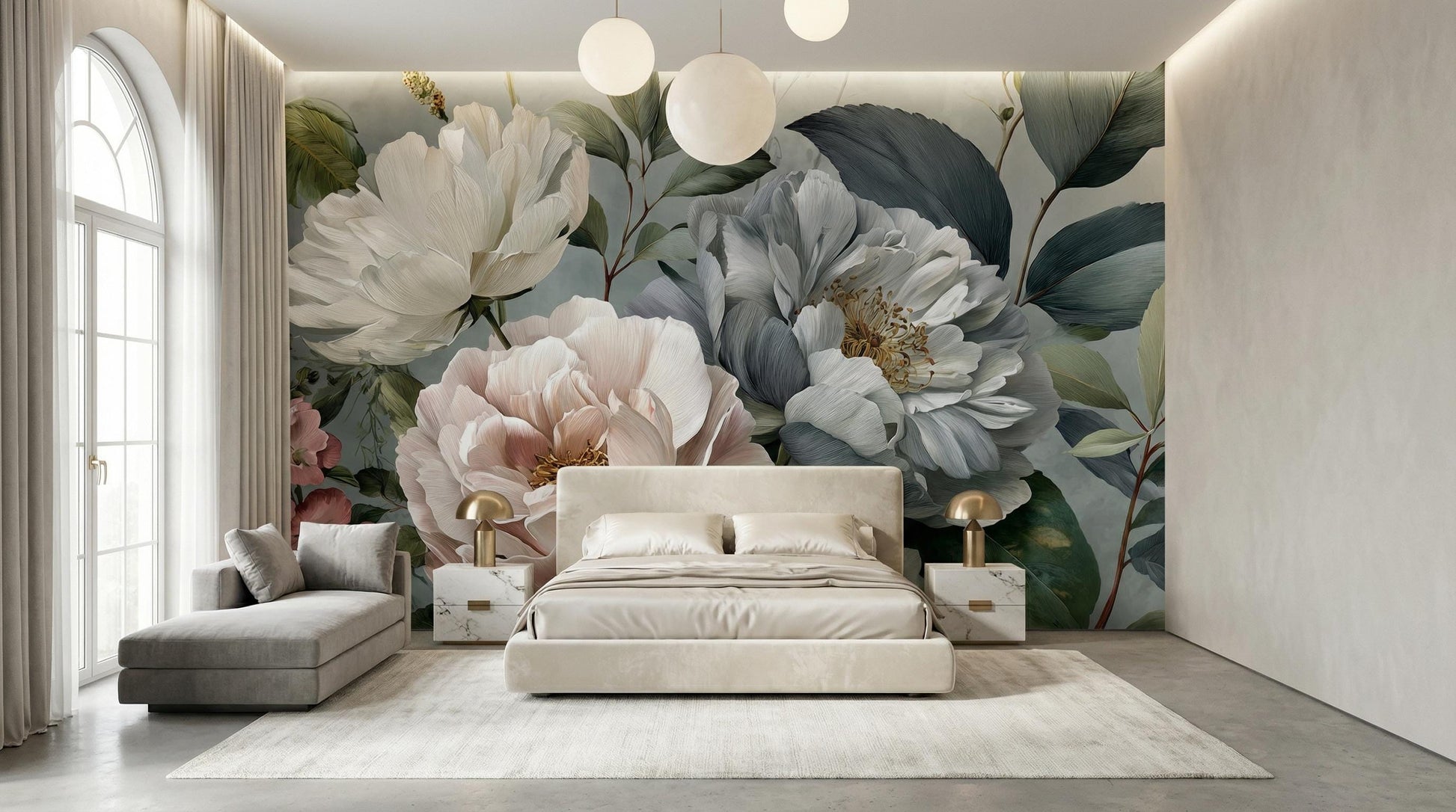 Elegant Chinoiserie Muted Pastel Floral Wallpaper – detail view, Golden Era Walls