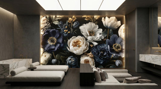 Vintage Peony Luxury Dark Floral Wallpaper – detail view, Golden Era Walls
