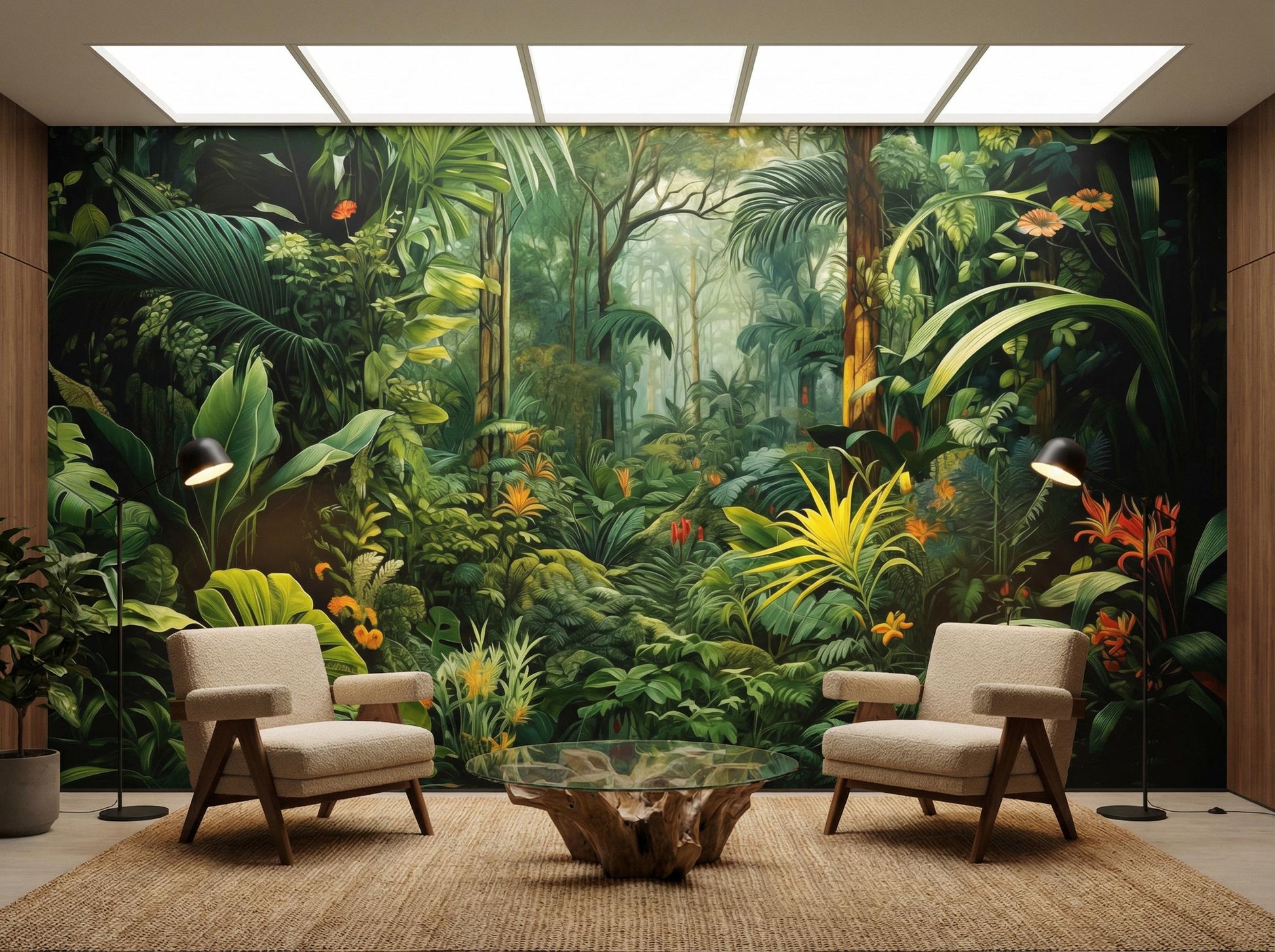 Tropical Jungle Dark Botanical Floral Wallpaper – peel and stick wallpaper mural, Golden Era Walls