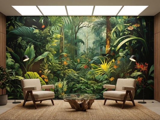 Tropical Jungle Dark Botanical Floral Wallpaper – peel and stick wallpaper mural, Golden Era Walls
