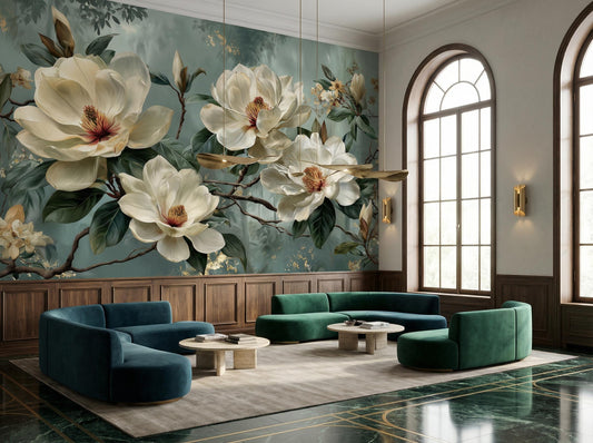 Vintage Oil Painting Style Floral Wallpaper – lifestyle view, Golden Era Walls