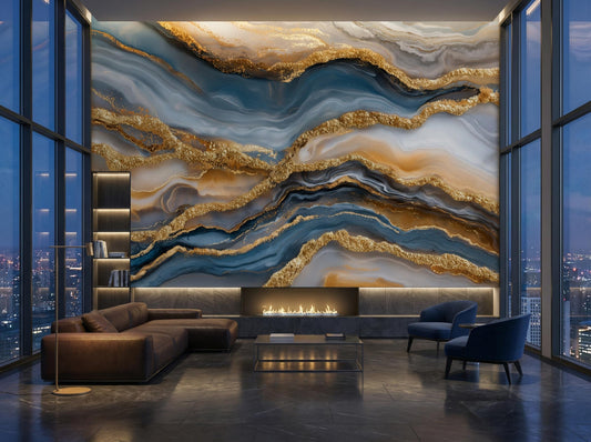 Luxury Liquid Abstract Alcohol Marble Wallpaper – lifestyle view, Golden Era Walls