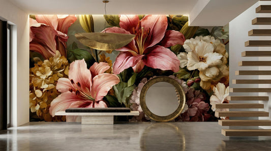 Luxury Pink Cream Flower Floral Wallpaper – lifestyle view, Golden Era Walls