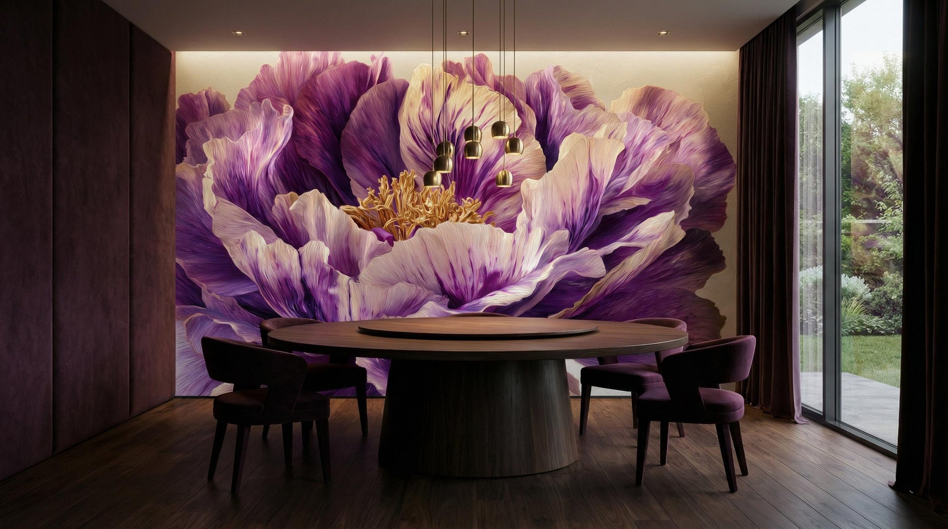 Luxury Purple Peony Dramatic Floral Wallpaper – detail view, Golden Era Walls
