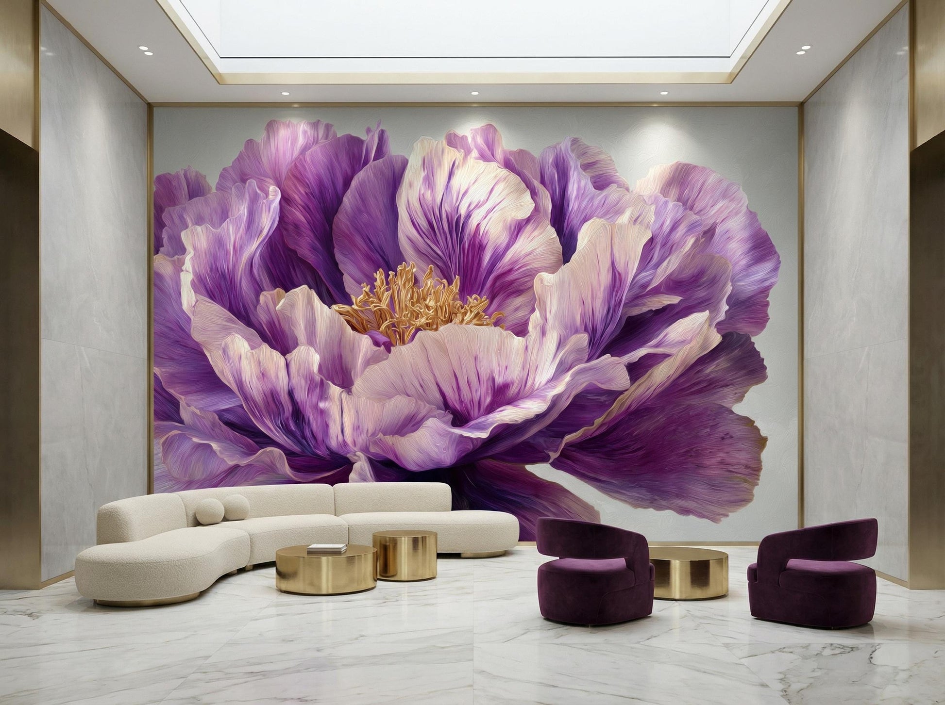 Luxury Purple Peony Dramatic Floral Wallpaper – peel and stick wallpaper mural, Golden Era Walls