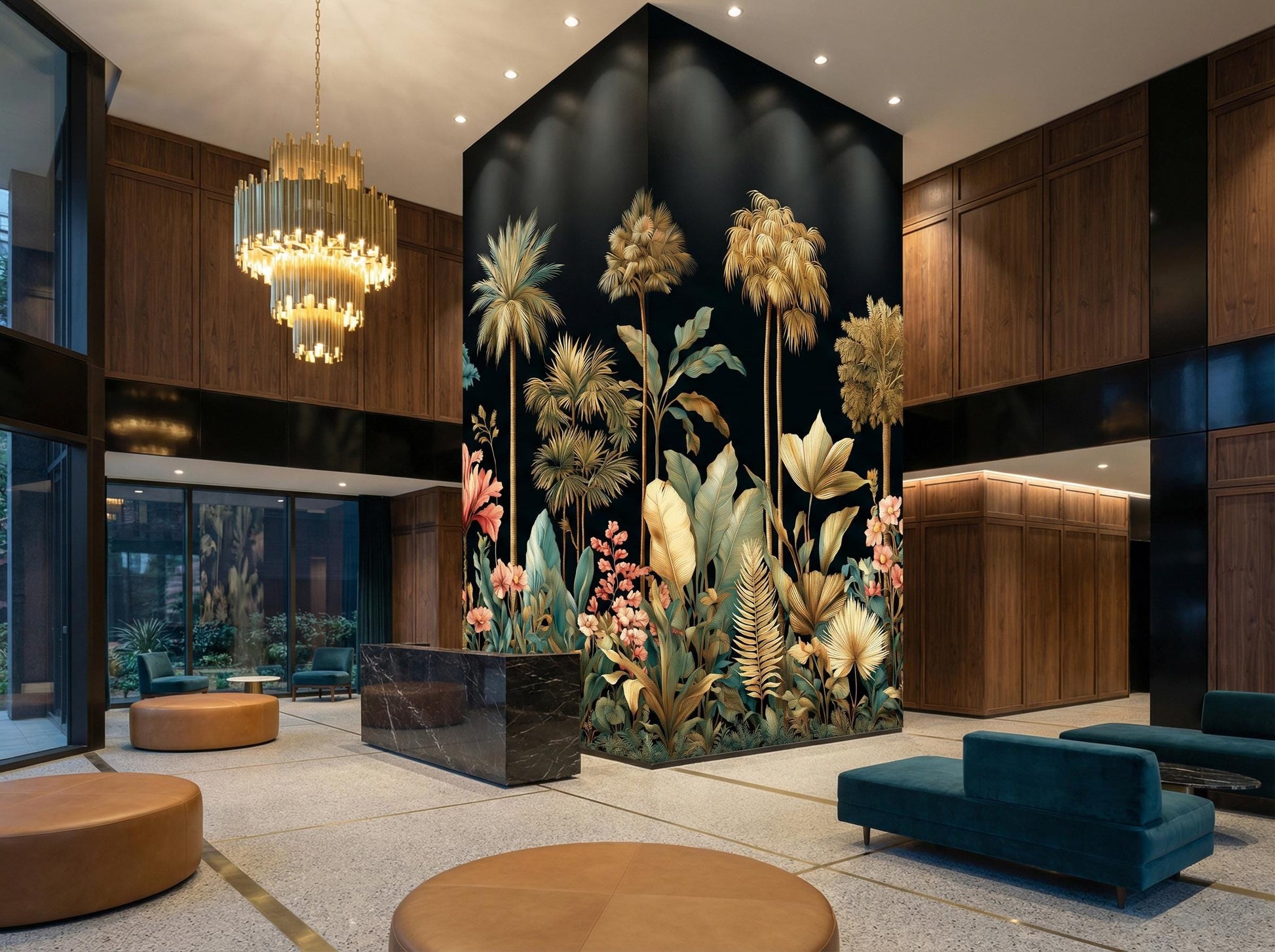 Dark Tropical Jungle Gold Floral Wallpaper – detail view, Golden Era Walls