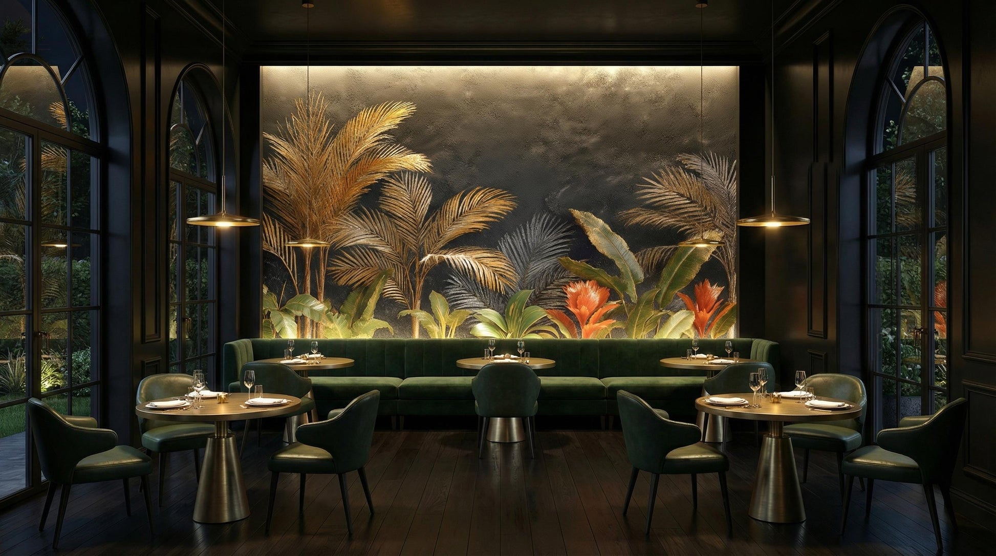Luxury Tropical Palm Leaf Floral Wallpaper – alternate view, Golden Era Walls