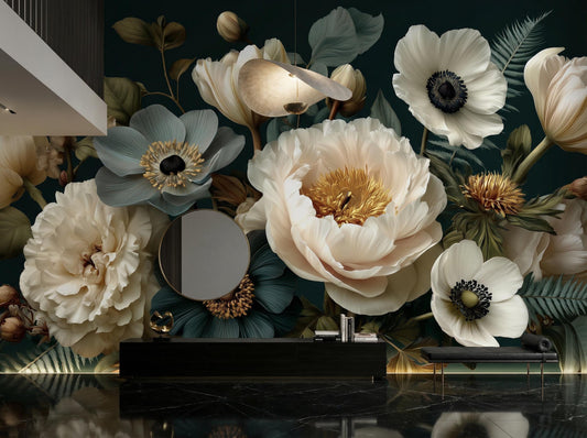 Vintage Dutch Masters Moody Floral Wallpaper – peel and stick wallpaper mural, Golden Era Walls