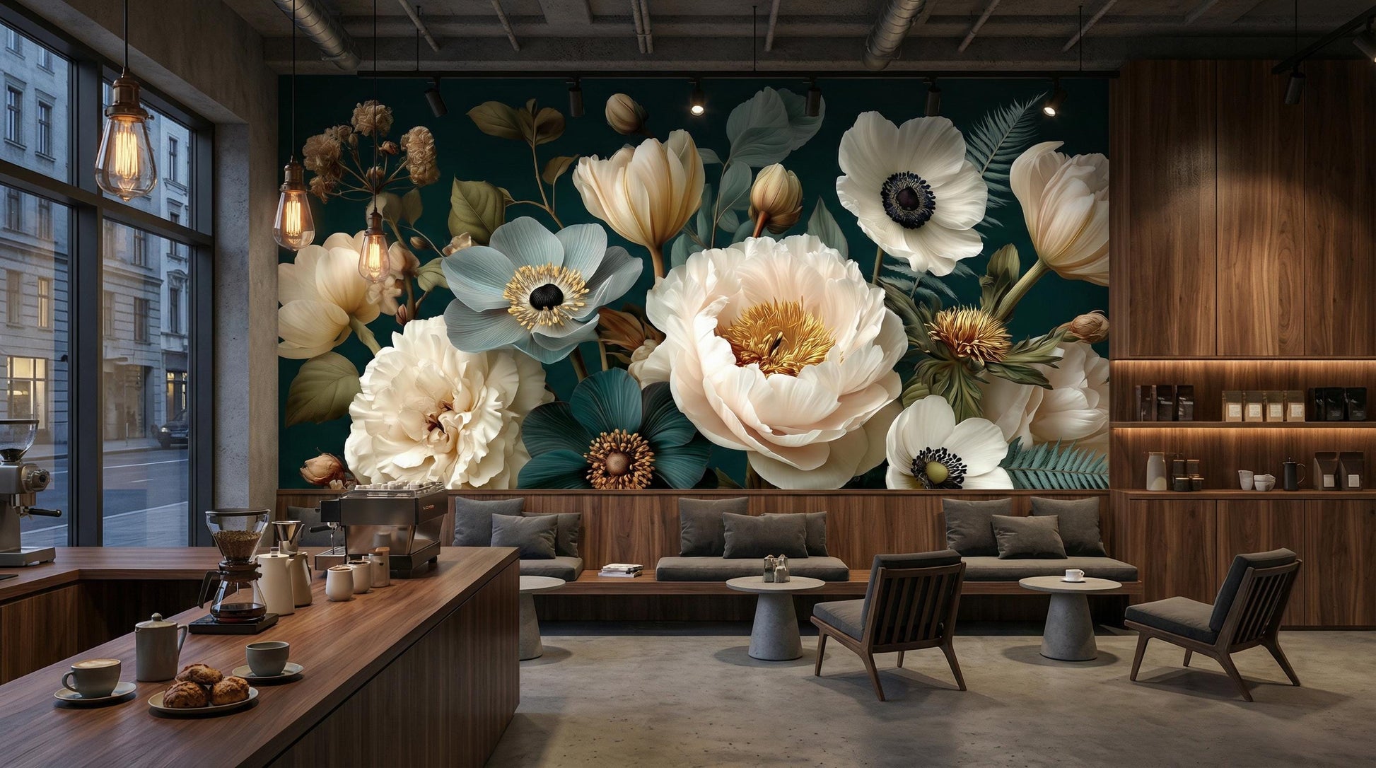 Vintage Dutch Masters Moody Floral Wallpaper – lifestyle view, Golden Era Walls