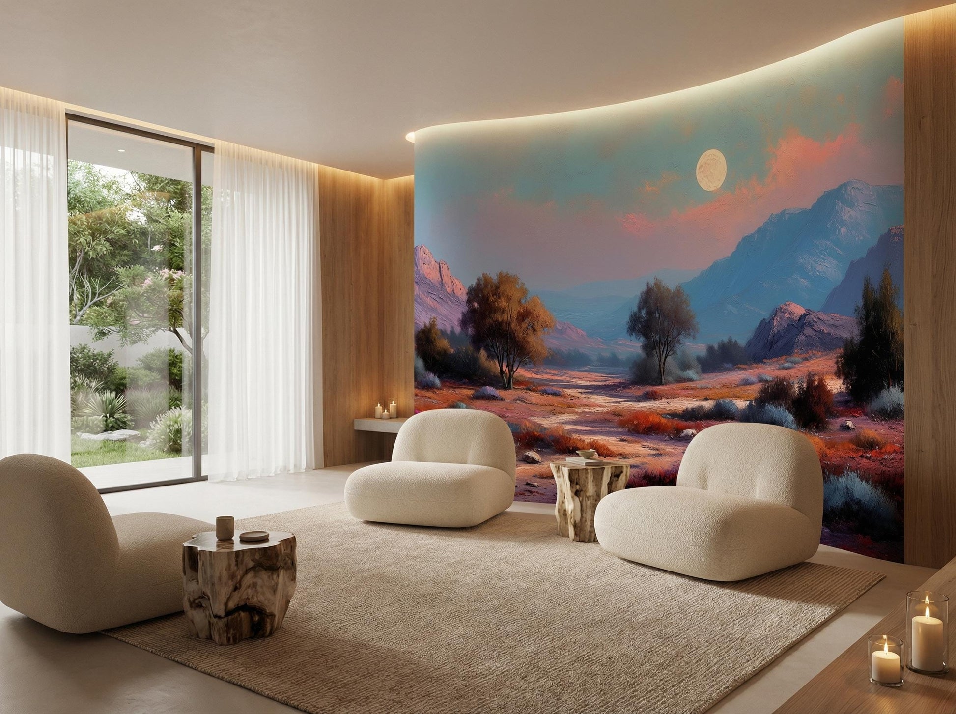 Southwestern Desert Moonlit Mountain Wallpaper – alternate view, Golden Era Walls