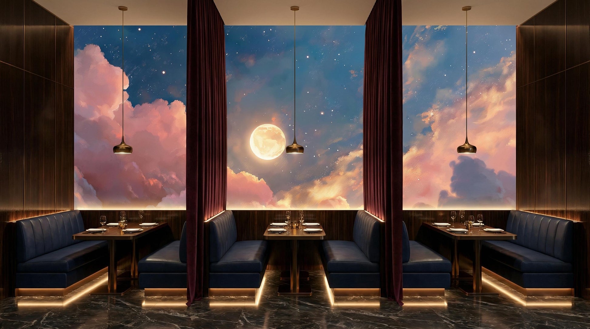 Moonlit Sky Dreamy Pink Wallpaper – alternate view, Golden Era Walls