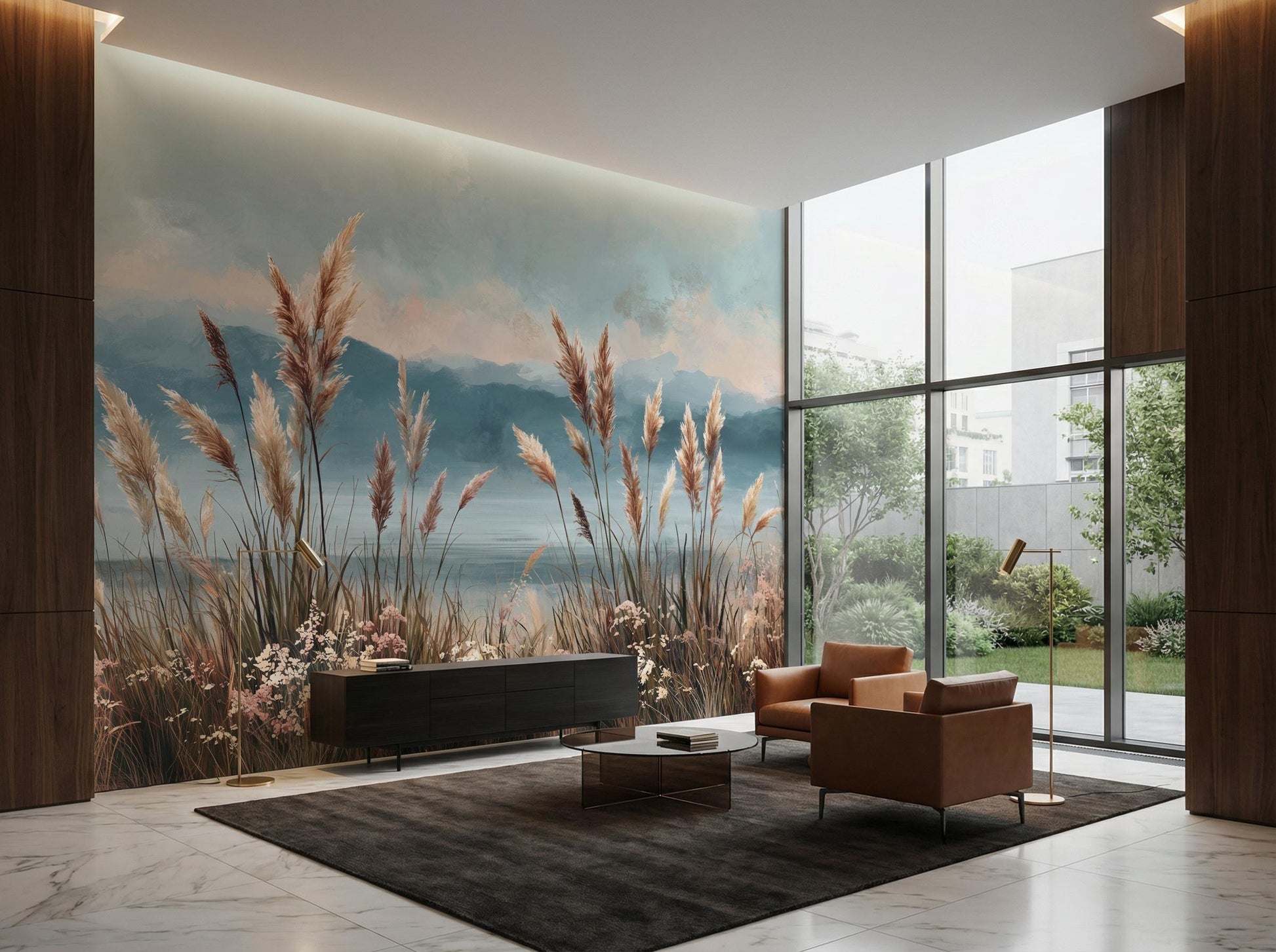 Boho Coastal Pampas Grass Floral Wallpaper – detail view, Golden Era Walls
