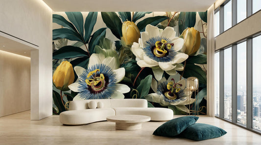 Vintage Botanical Dark Green Floral Wallpaper – lifestyle view, Golden Era Walls