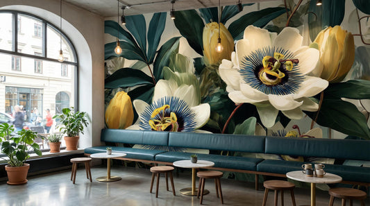 Vintage Botanical Dark Green Floral Wallpaper – room setting, Golden Era Walls