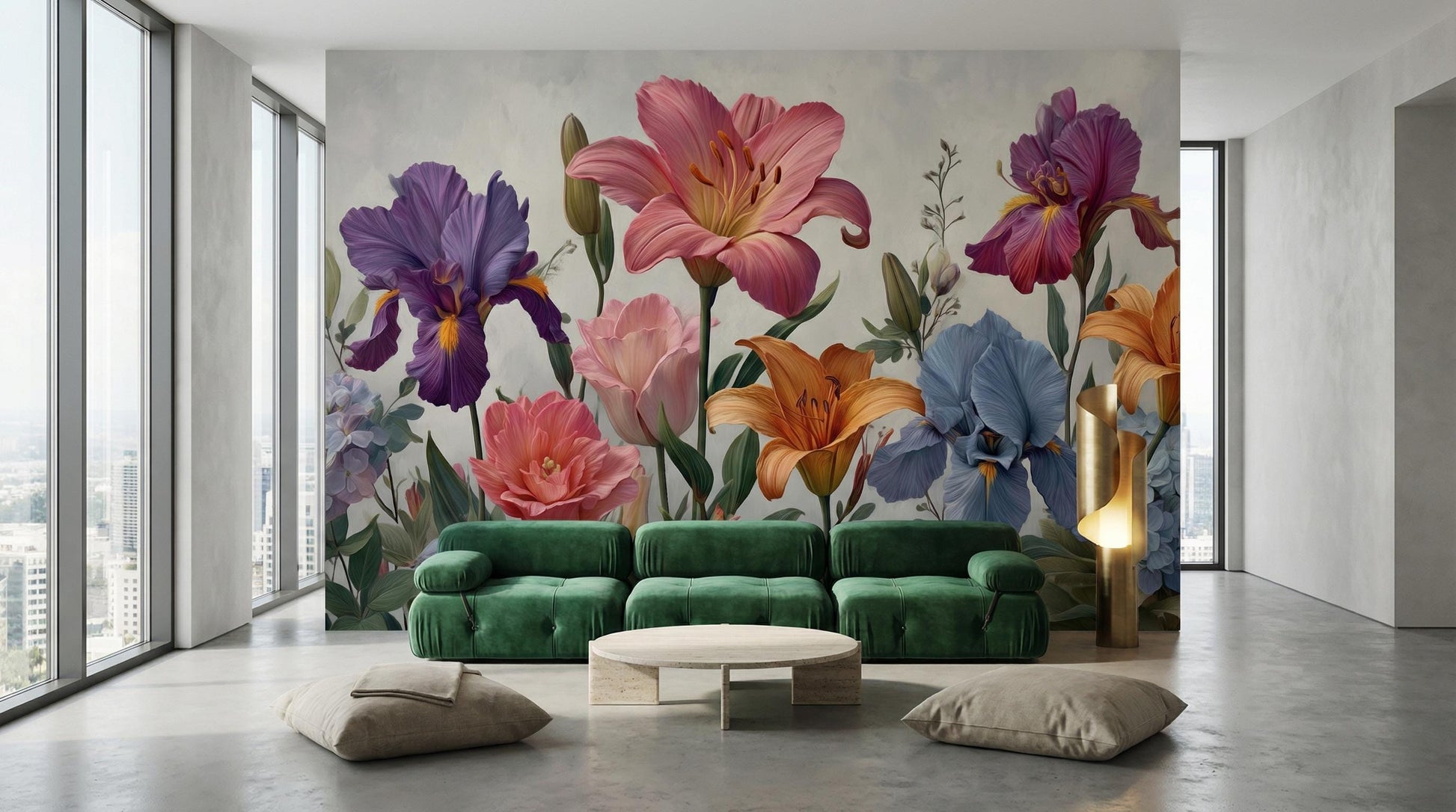 Colorful Wildflower Border Painted Floral Wallpaper – lifestyle view, Golden Era Walls