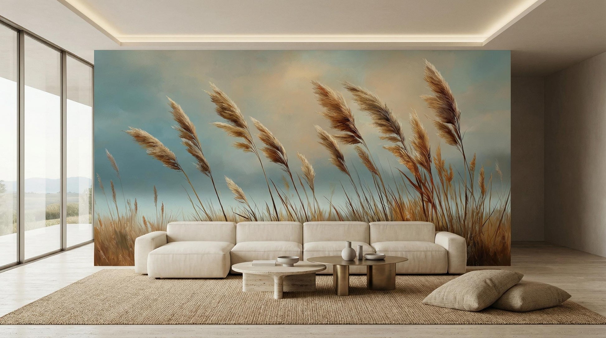 Rustic Meadow Organic Modern Coastal Wallpaper – scale reference, Golden Era Walls