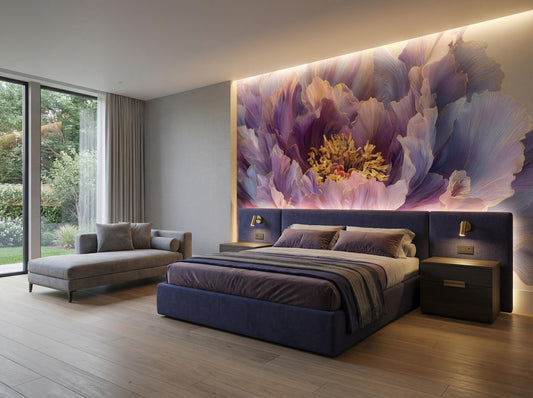 Dramatic Flower Violet Peony Floral Wallpaper – detail view, Golden Era Walls